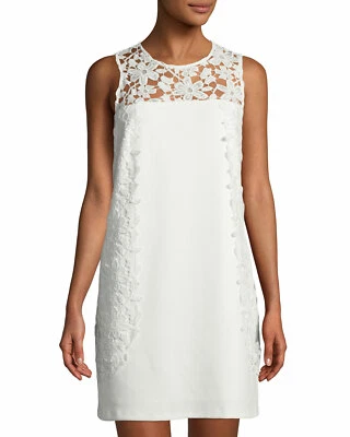 NUEVO CON ETIQUETAS $160 Vestido Vaina Nanette Lepore Crochet Encaje Yugo Talla 4 Blanco Sin Mangas Foto 1 de 4