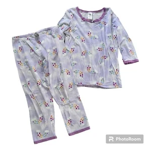 Esme Girls Pajamas Size 7 Purple Heart Rainbow Clouds 3/4 Sleeve Lace Detail - Picture 1 of 8