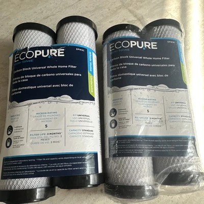 2- EcoPure Water Filter 2-Pack EPW2C Universal Standard Carbon Block Undersink - Image 1 of 4