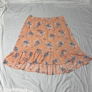 Maxi Falda Floral Cato Volantes Dobladillo Alto Bajo Azul Melocotón 26/28W - Pastel, Verano - Imagen 1 de 5