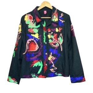 Sandy Starkman Womens Embroidered Blazer Jacket Size XL Black Artsy Boho Festive - Picture 1 of 10