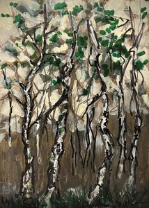 Original Painting Landscape Birch Trees Study Plein Air Expressive Art Impasto - Picture 1 of 3