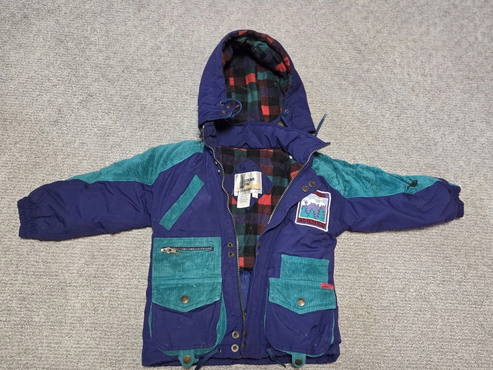 复古 London Fog 90 年代儿童外套夹克色块格子尺寸 5T 蓝色绿色户外 — 第 1/4 张图片