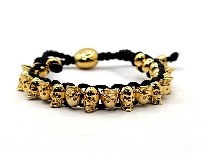 LINKS OF LONDON YGV 925 STERLING SILVER SKULLS w/ BLACK CORD FRIENDSHIP BRACELET - Image 1 of 3