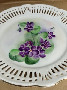 Reticulated Plate Schwarzenhammer Germany US Zone 23 Porcelain Fruit Gold Trim - Picture 1 of 4