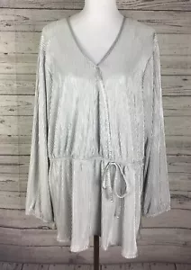 Jolie And Joy Top Woman Plus 3X Silver Metalic Elastic Waist Surplice V-Neck - Picture 1 of 10
