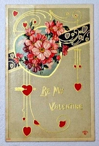 Be My Valentine P. Sander Embossed Flowers & Hearts 1911 DB Postcard 4908 - Picture 1 of 3