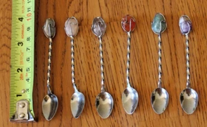 Vintage Spoons Twisted Handle with Stone Lot of 6 Demitasse - Picture 1 of 4