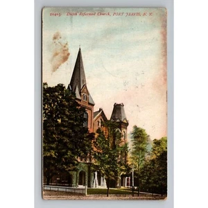 Vintage Dutch Reformed Church Postcard Port Jervis NY posted 1907 - Picture 1 of 2