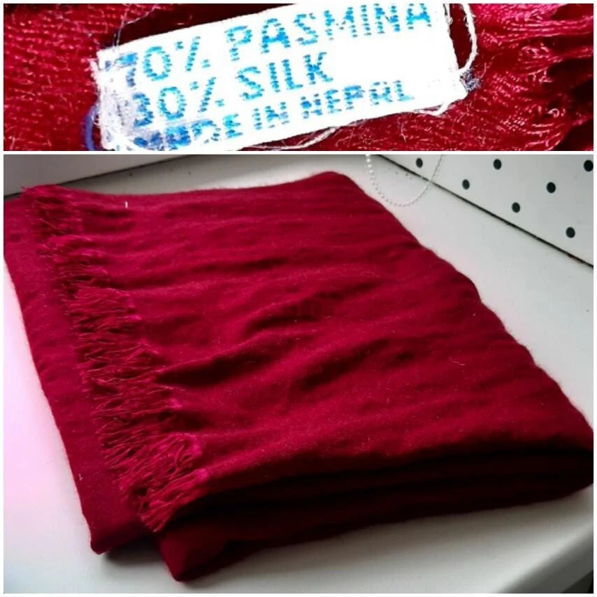 Bufanda vintage de cachemir y seda con estola borgoña. Nepal. Tamaño 190cm x 60cm Foto 1 de 4