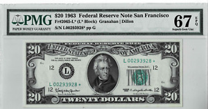 1963 $20 Federal Reserve *Star* Note(San Fran) fr. 2065-L*--PMG 67 EPQ! TOP POP!