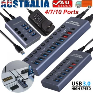 4/7/10 Port USB 3.0 HUB Powered High Speed Splitter Extender With Power Supply - Picture 1 of 22