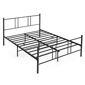 Full Size Platform Bed Frame Headboard Heavy-Duty Mattress Foundation Bedroom - Picture 1 of 11