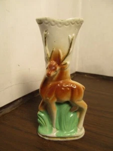 Vintage Ceramic Pottery Bud Vase DEER - Stag - Buck - Miniature - Embossed JAPAN - Picture 1 of 5