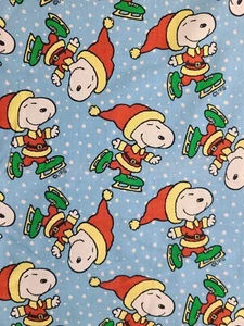 2.3 Yds Peanuts Ice Skating Snoopy in Santa Suit Christmas Cotton Sewing Fabric - Picture 1 of 6