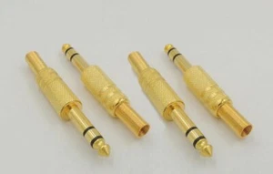 4 Pack - 1/4" Male Stereo TRS Audio Cable Jack Spring Connector Gold Plugs NEW - Picture 1 of 2
