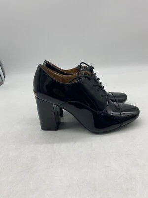 Calvin Klein Cailey Black Patent Leather Lace Up Booties Shoes Heels Sz 7.5M - Image 1 of 4