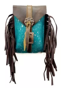 Showman Teal Acid Wash Hair-On Cowhide Rear Cinch Satteltasche - Bild 1 von 2