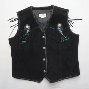 Scully Mens Suede Vest Size XXL Western Beaded Fringe Conchos Biker Black - Picture 1 of 12