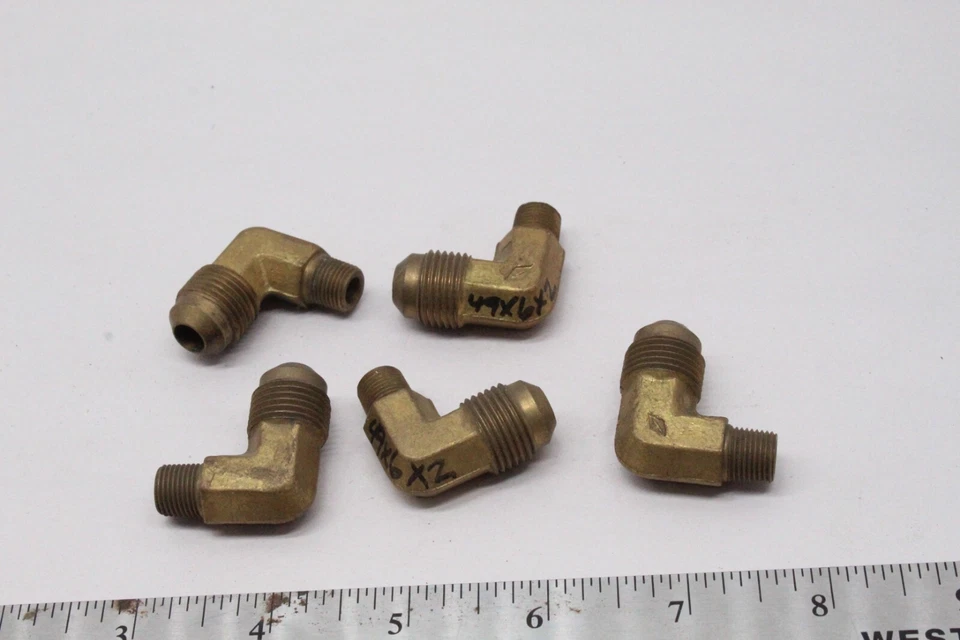(5) 49-06-02 Brass 90° Elbow Male 3/8 SAE 45° to Male 1/8 NPT - Image 1 of 1