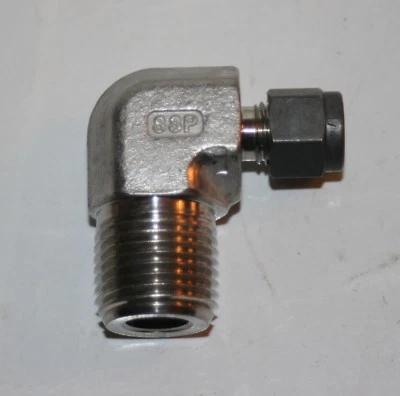  1/4" Tube x 1/2" MNPT  Elbow Fitting 316s SSP Unilok ISSU4ME8 - Image 1 of 3