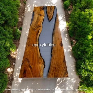 48"x24" Grey Epoxy Resin Sofa Dining Table Kitchen Slab Live Edge Hallway Decor - Picture 1 of 8