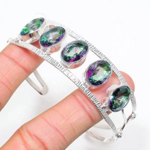 Mystic Topaz Gemstone 925 Sterling silver Jewelry Cuff Bracelet Adjustable - Picture 1 of 1