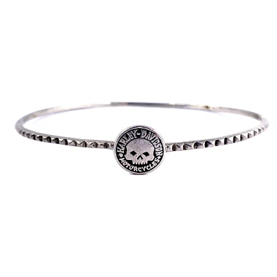 Pulseira HARLEY DAVIDSON Vintage Prata Esterlina 7,5" Crânio Spike Motociclista - Imagem 1 de 4