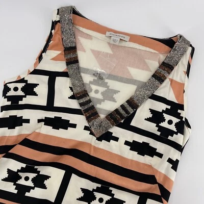 Boston Proper Dress Sleeveless Beaded V-Neck Geometric Print Casual Size 2 - Image 1 of 4