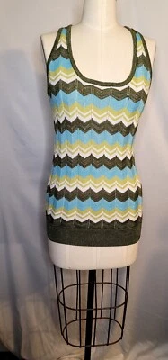 BEBE tank top Blouse Round neck Round Green Multicolored size Medium Crochet  - Image 1 of 4