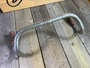 VINTAGE STEEL DROP BARS HANDLEBARS 405mm 22.2 WITH 25.4mm CLAMP RED GRIPS USED - Picture 1 of 7