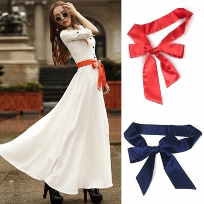 Lady Satin Waistband Faux Silk Waist Belt Sash Lace Up Bow Tie for Dress Fashion - Image 1 of 4