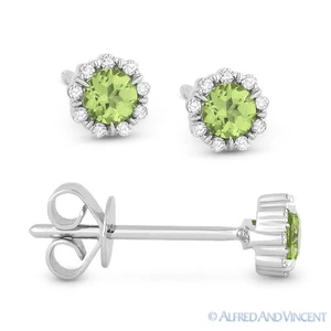 Pendientes de peridoto y diamantes pavimentados de peridoto de corte redondo de 0,28 quilates con peridoto y pernos de oro blanco de 14 K - Imagen 1 de 1