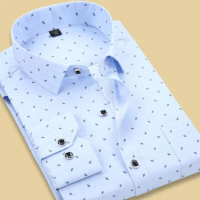 Casual Mens Long Sleeves Dress Shirts Formal Slim Fit Dot Multicolor Shirts Tops - Image 1 of 3