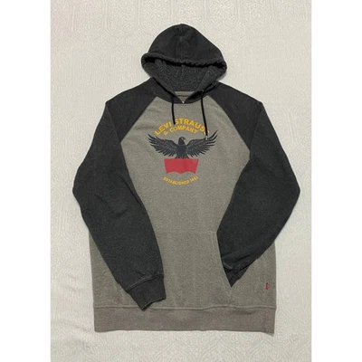 Levi Strauss & Co. Eagle Logo Hoodie Mens XL Gray Black Raglan Sweatshirt - Image 1 of 4