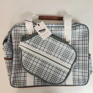 Pickleball Tasche & Paddelhülle Set grün & blau kariert Herz & Hand mit Magnolie - Bild 1 von 15