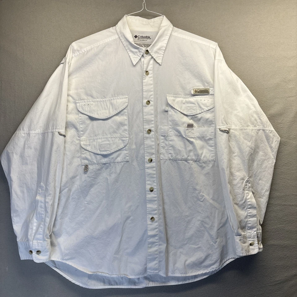Camisa de pesca Columbia PFG para hombre mediana blanca ventilada ligera con botones Foto 1 de 4