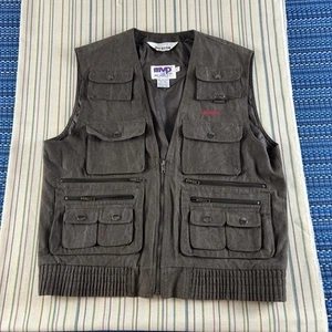VTG MVP Jim Beam Mens Hunting Vest Large Brown Safari Full Zip Fishing #8490 - Picture 1 of 8