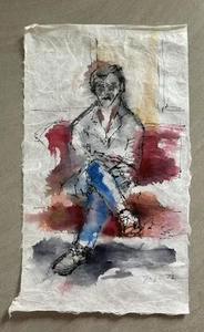 Acuarela "Hombre sentado", firmada - Imagen 1 de 8