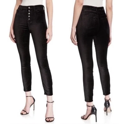 NEW 7 For All Mankind Black Velvet Pants High Waist Ankle Skinny Button Fly 4/27 - Image 1 of 4