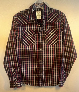 Coldwater Creek Size 14-16 Pearl Snap Shirt Black Red & Tan Plaid Long Sleeve 10 - Picture 1 of 13