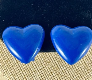 Vintage hellblaue aufgeblähte Herz Kuppel Clip-On Ohrringe 1"L - Bild 1 von 7