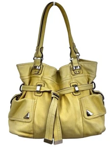 B Makowsky Yellow Leather Satchel Tote Shopper Shoulder Hand Bag Purse Large - Picture 1 of 14