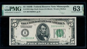AC 1928B $5 Minneapolis FRN PMG 63 EPQ Fr 1952-I - Picture 1 of 2