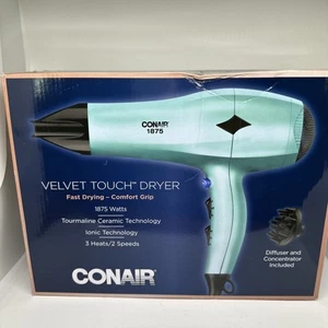 Secador de pelo Conair 1875 Velvet Touch verde menta secado rápido agarre cómodo caja abierta - Imagen 1 de 14