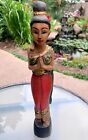 Vintage Thai Sawasdee Lady Woman Welcome Statue Figurine Hand Carved Wood 15?