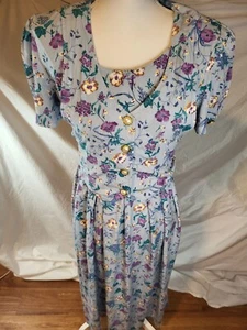 Vtge Jamie Brooke Blue Floral Grannycore Rayon Dress Size 10 - Picture 1 of 7