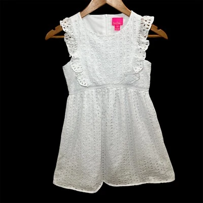 Vestido Lilly Pulitzer Blanco Madelina Ovalado Flor Pétalo Ojales Patrón Niñas 10 Foto 1 de 4