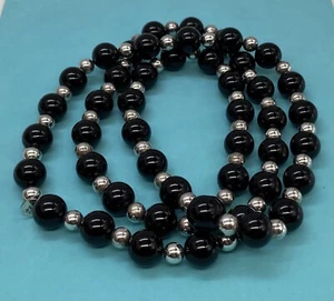 Tiffany & Co 925 Sterling Silver Ball Bead Black Onyx Necklace - Picture 1 of 5