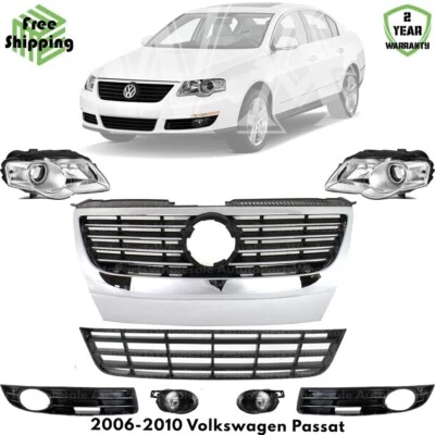 Front Grille Assembly & Headlight Assembly Kit For 2006-2010 Volkswagen Passat Foto 1 de 4